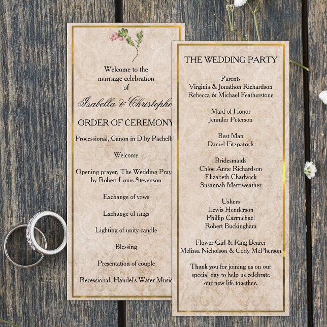 Vintage Rosa Berries Bröllopsprogram Program (Skapare uppladdad)