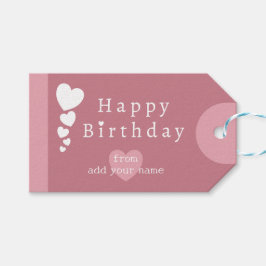 Vintage Rosa Birthday Hearts Gift Märkres Presentetikett
