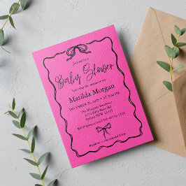 Vintage Rosa Black Bow Baby Shower Inbjudningar