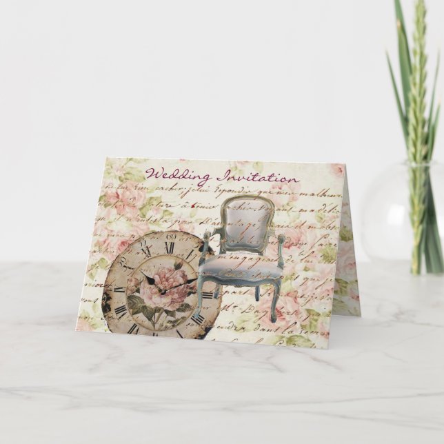 Vintage Rosa Blomma Ångpunk Bröllop Inbjudan (Framsida)