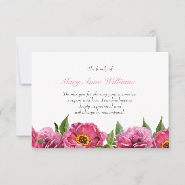 Vintage rosa blomma botaniska begravningar tack. (Framsida)