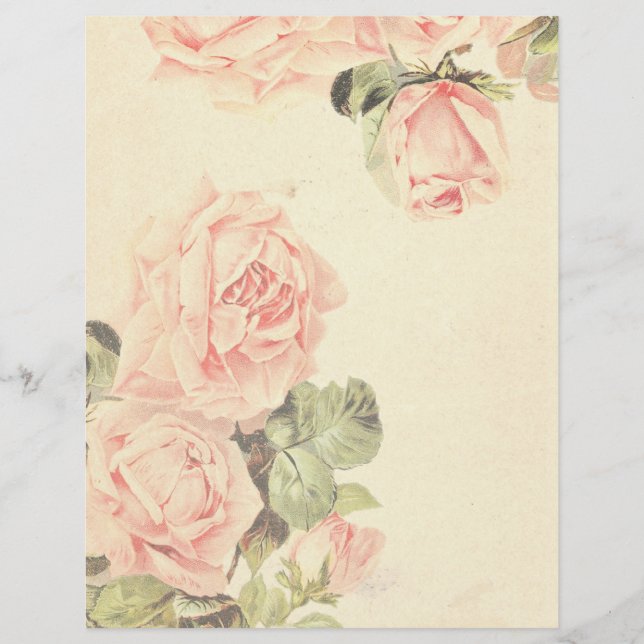 Vintage Rosa Blomma Scrapbookpapper (Framsida)