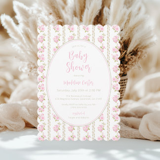 Vintage Rosa Blommig Bebis Shower Inbjudningar