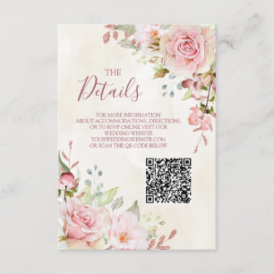 Vintage Rosa Blommig Bröllops QR-kod Detaljer Info Tilläggskort