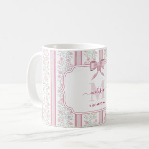 Vintage Rosa Blommig Coquette Båge Monogram Kaffemugg