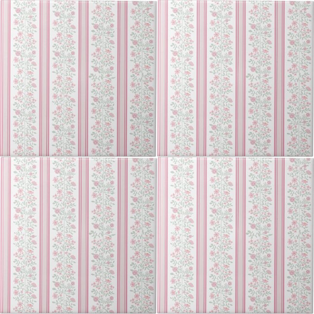 Vintage Rosa Blommig Coquette Barnrum Kakelplatta (Vintage Pink Floral Coquette Nursery Ceramic Tile)