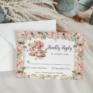 Vintage Rosa Blommig Högtidlig Tekjöl Party Baby B OSA Kort
