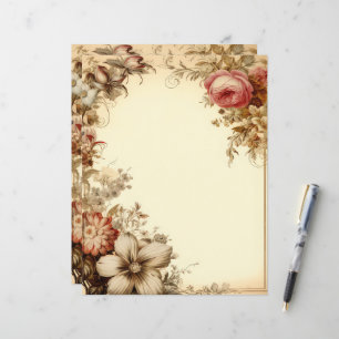 Vintage Rosa Blommig Junk Journal Pappersvaror