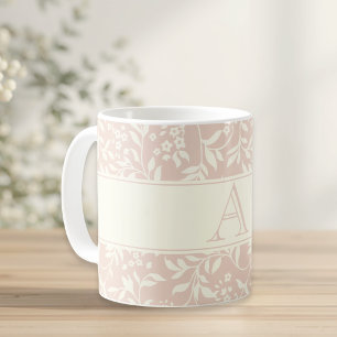 Vintage Rosa Blommig Personlig Initial Present Kaffemugg