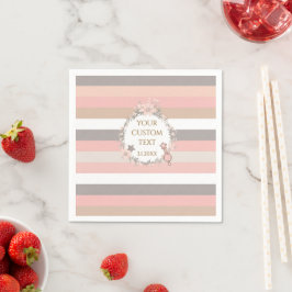 Vintage Rosa Blommig Randig Baby Shower Pappersservett