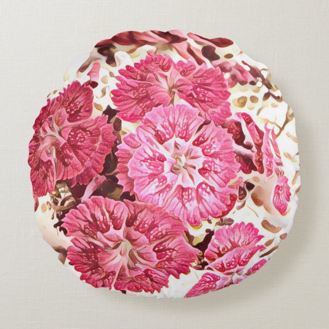 Vintage Rosa Blommig Rund Kuddöverdrag Kudde (Framsidan)