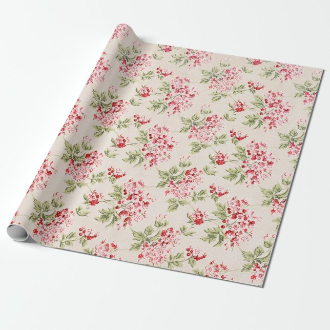 Vintage Rosa Blommig Shabby Chic Mönster Presentpapper (Utrullad)
