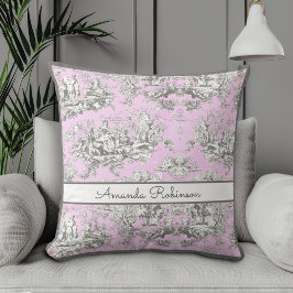 Vintage Rosa Blommig Sjö Toile Monogram Kudde