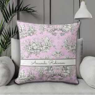 Vintage Rosa Blommig Sjö Toile Monogram Kudde