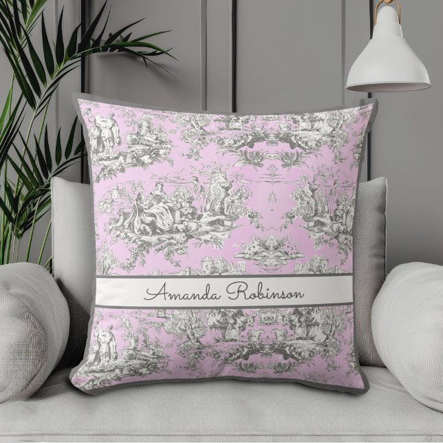 Vintage Rosa Blommig Sjö Toile Monogram Kudde (Skapare uppladdad)