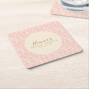Vintage Rosa Blommig Skrift Bröllopsdusch Anpassad Underlägg Papper Kvadrat