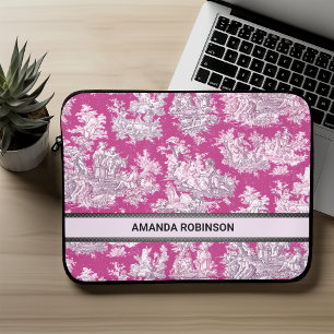 Vintage Rosa Blommig Toile de Jouy Monogram Laptop Fodral