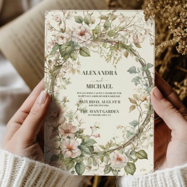 Vintage Rosa Blommigt Art nouveau Bröllop Inbjudningar (Skapare uppladdad)