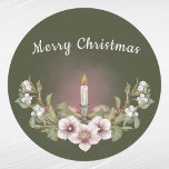 Vintage Rosa Blommigt Candle Vattenfärgad jul Runt Klistermärke<br><div class="desc">Vintage i hållare med rosa magnolia blommor</div>