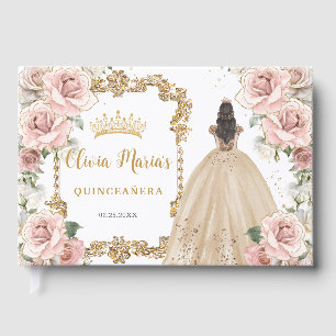 Vintage  Rosa Blommigt Champagne Quinceanera Gästböcker