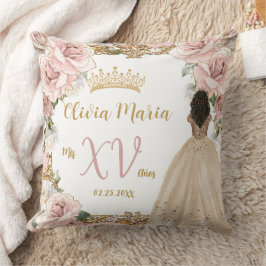 Vintage Rosa Blommigt Champagne Quinceañera Kudde