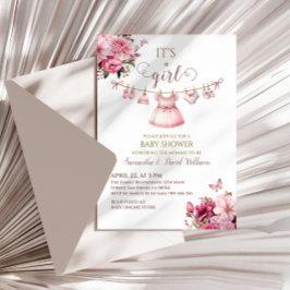 Vintage Rosa Blommigt Det är en för barn Inbjudningar