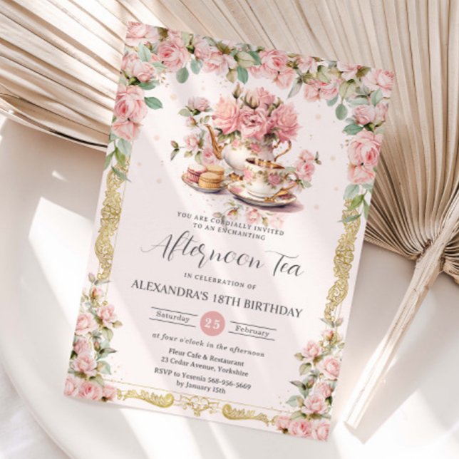 Vintage Rosa Blommigt Eftermiddagen Tea Party föde Inbjudningar (Skapare uppladdad)