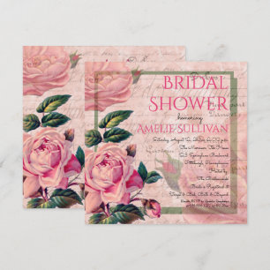Vintage Rosa Blommigt Fransk Ephemera Möhippa Inbjudningar