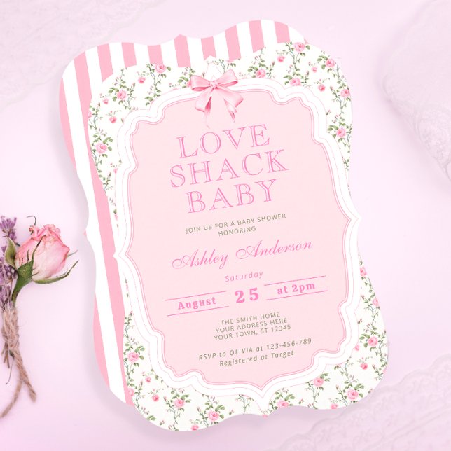 Vintage Rosa Blommigt Garden Bow Baby Shower Inbjudningar (Skapare uppladdad)