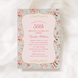 Vintage Rosa Blommigt Garden Party 50:e födelsedag Inbjudningar