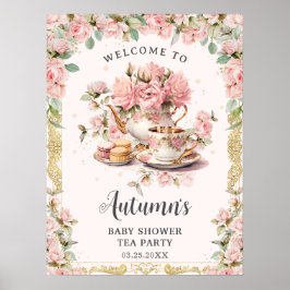 Vintage Rosa Blommigt High Tea Baby Möhippa Poster