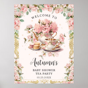 Vintage Rosa Blommigt High Tea Baby Möhippa Poster