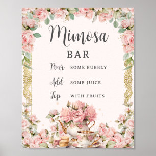 Vintage Rosa Blommigt High Tea Möhippa Mimosa Poster