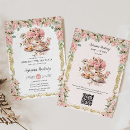 Vintage Rosa Blommigt High Tea Party Baby Shower Inbjudningar