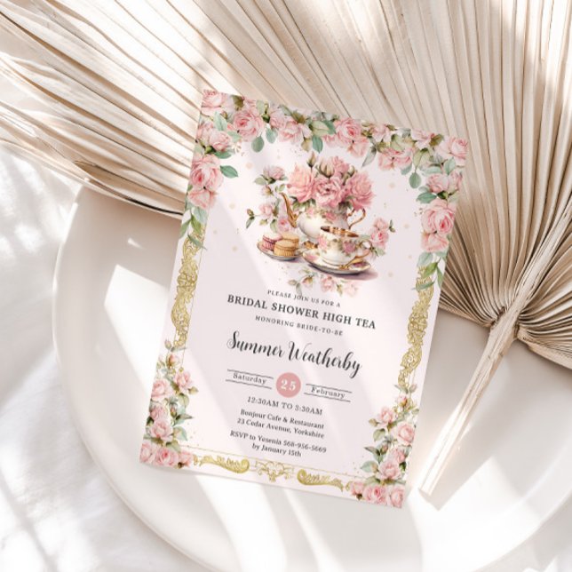 Vintage Rosa Blommigt High Tea Party Möhippa Inbjudningar (Skapare uppladdad)