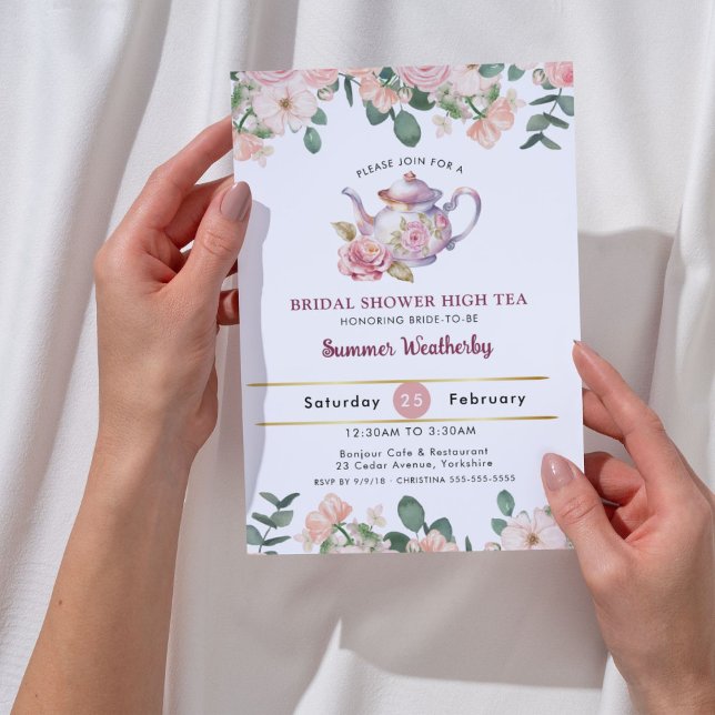 Vintage Rosa Blommigt High Tea Party Möhippa Inbjudningar (Skapare uppladdad)
