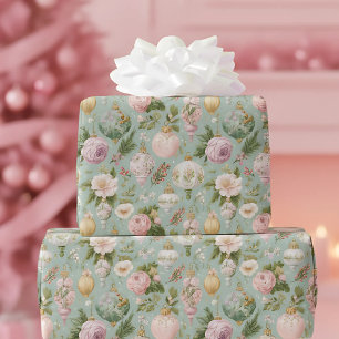 Vintage Rosa Blommigt Julafton Papper Presentpapper