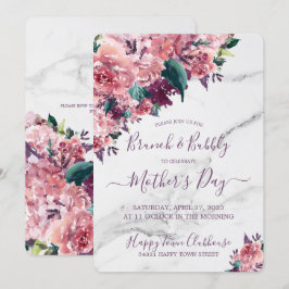 Vintage Rosa Blommigt Marble Mors dag Brunch Inbjudningar