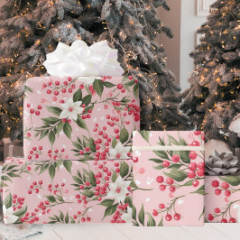 Vintage Rosa Blommigt med Berries Presentpapper