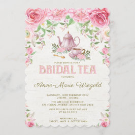 Vintage Rosa Blommigt Möhippa Tea Party Inbjudan