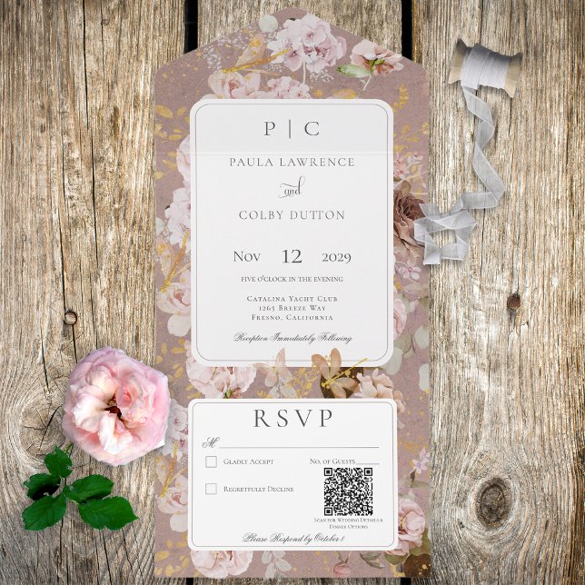 Vintage Rosa  Blommigt Monogram QR-kod (Skapare uppladdad)