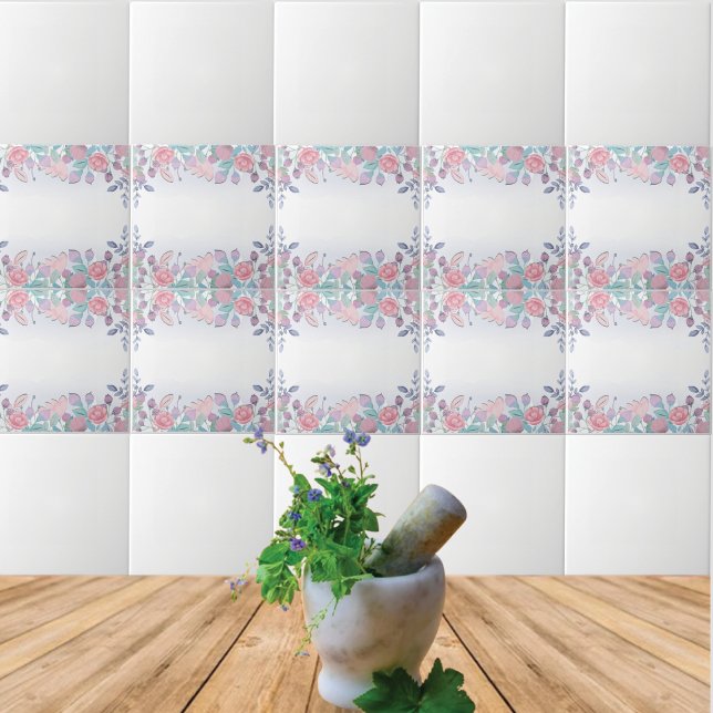 Vintage Rosa Blommigt om vitkeramik Kakelplatta (Skapare uppladdad)