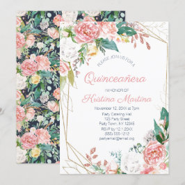 Vintage Rosa Blommigt Quinceañera Birthday Inbjudningar