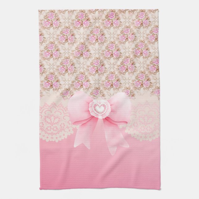 Vintage Rosa Blommigt Ro Kökshandduk (Vertikal)