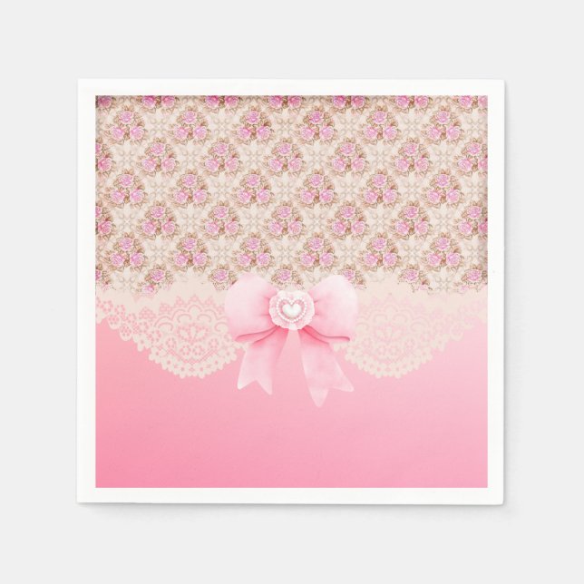 Vintage Rosa Blommigt Ro Pappersservett (Framsidan)