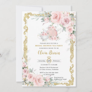 Vintage Rosa Blommigt Tea Party Möhippa Inbjudningar