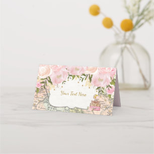 Vintage Rosa Blommigt Travel Karta Äventyr Shower Placeringskort