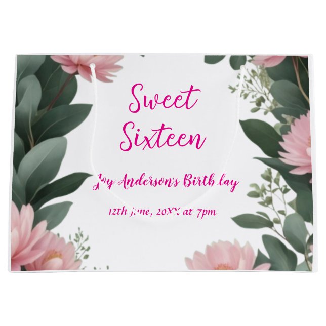 vintage rosa Blommor grönt eucalyptus 16 födelseda (Framsidan)