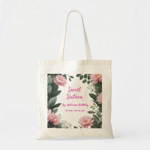 vintage rosa Blommor grönt eucalyptus 16 födelseda Tygkasse