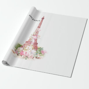 Vintage rosa blommor Paris Eiffel Torn Presentpapper